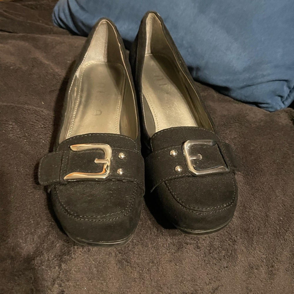 Black Buckle Wedges